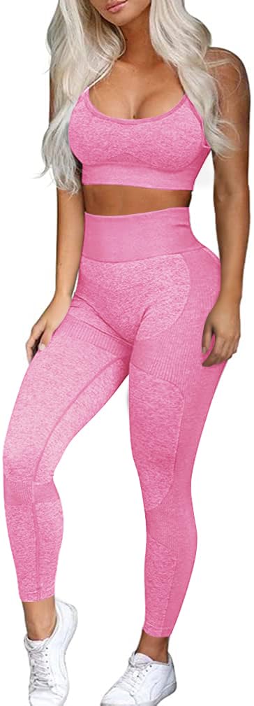 OLCHEE Women’s Workout Sets 2 Piece - Seamless Yoga Leggings and Cross-Strap Sports Bra Gym Outfits Activewear Matching Set