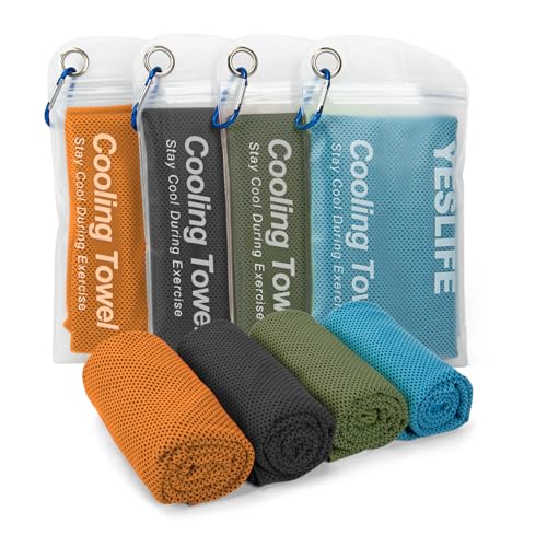 YESLIFE 4 Pack Cooling Towel 40"x12", Gym Towels for Men and Women, Soft Breathable Workout Towels for Yoga, Running, Sport, & More (Blue, Grey, Green, Pink)