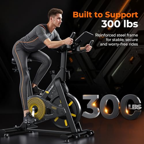 OWLSKY Exercise Bike with APP, Magnetic Resistance Indoor Cycling Bike, 300 lbs Capacity Quiet Stationary Bike for Home Gym Cardio Workout, Adjustable Seat & Tablet Holder