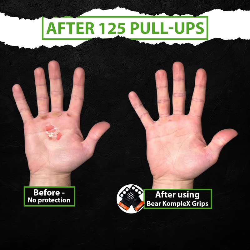 Bear KompleX 2-3 Hole Carbon Hand Grips for Weight Lifting, Cross Training and Gymnastics, Durable Workout Grips with Wrist Wraps, Comfortable Lifting Straps & Workout for Gymnastic Bars