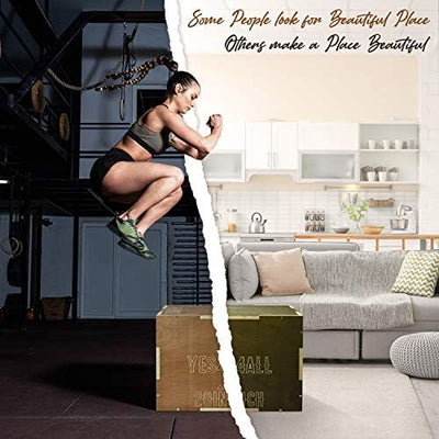 Yes4All Plyo Box, 3-in-1 Wooden Box Jumps for Home Gym, 450 lbs Boxes Step Up with Smooth Edges & Wide Built-in Handles for Jumping, Strength Training, Lunges, Squats, Dips