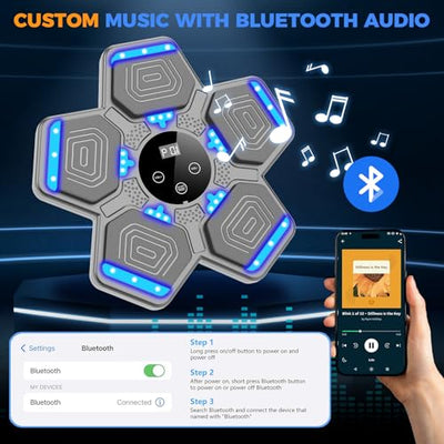 2025 Music Boxing Machine for Adults and Kids, Smart Bluetooth Boxing Training Equipment with Gloves Wall Mounted, Workout Punching Machine for Home,Office and Gym