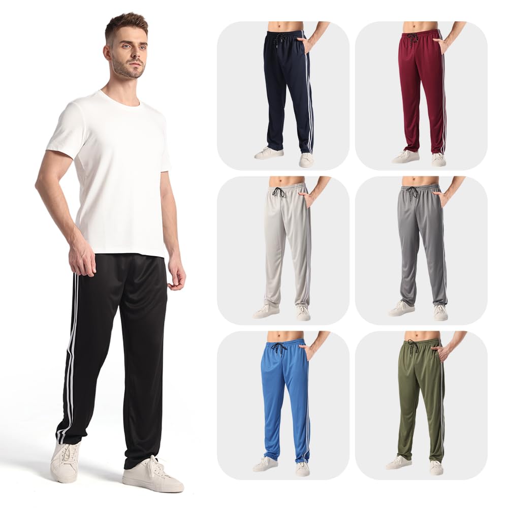 ZH 3 Pack Men's Sweatpants Open Bottom Joggers Lightweight Quick Dry Athletic Pants with Pockets for Workout & Lounge