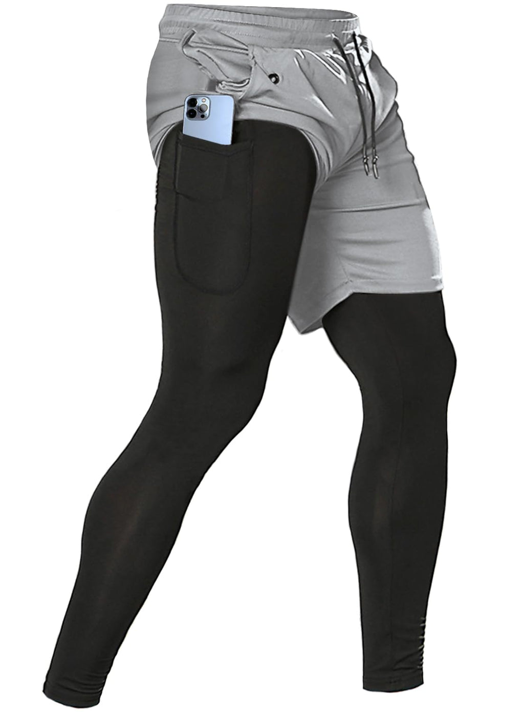 Aolesy Men's 2 in 1 Running Pants, Gym Workout Compression Pants for Men Training Athletic