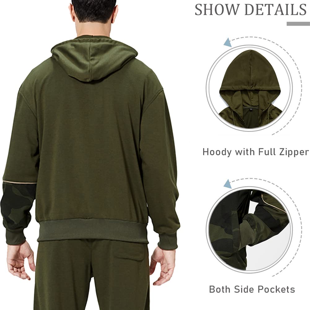 DUOFIER Men's Hooded Athletic Tracksuit Casual Full Zip Jogging Sweatsuits