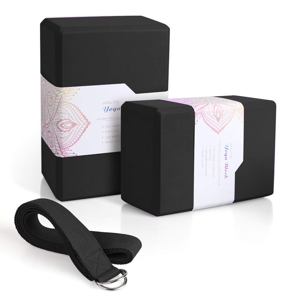 2 Pack Yoga Blocks 9"x 6"x 4" EVA Foam Blocks with Strap, High Density Block for Support and Deepening Poses