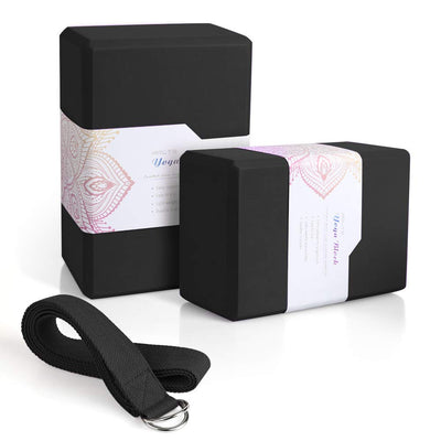 2 Pack Yoga Blocks 9"x 6"x 4" EVA Foam Blocks with Strap, High Density Block for Support and Deepening Poses