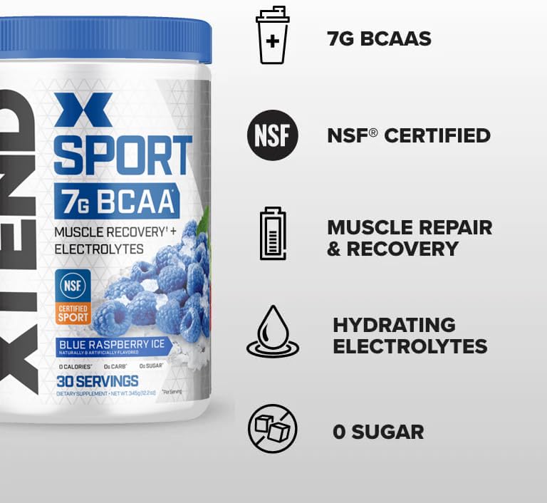 XTEND Sport BCAA Powder Strawberry Kiwi Splash - Electrolyte Powder for Recovery & Hydration with Amino Acids - 30 Servings
