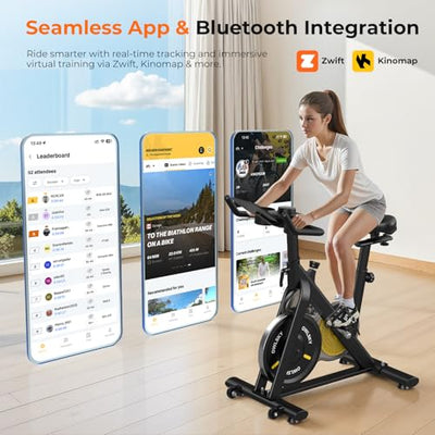 OWLSKY Exercise Bike with APP, Magnetic Resistance Indoor Cycling Bike, 300 lbs Capacity Quiet Stationary Bike for Home Gym Cardio Workout, Adjustable Seat & Tablet Holder