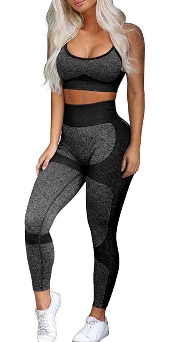 OLCHEE Women’s Workout Sets 2 Piece - Seamless Yoga Leggings and Cross-Strap Sports Bra Gym Outfits Activewear Matching Set