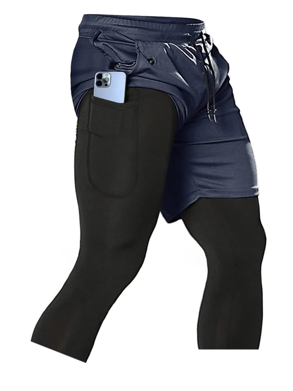 Aolesy Men's 2 in 1 Running Pants, Gym Workout Compression Pants for Men Training Athletic