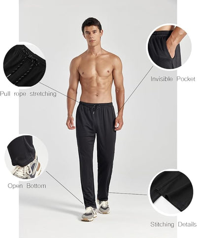 ZH 3 Pack Men's Sweatpants Open Bottom Joggers Lightweight Quick Dry Athletic Pants with Pockets for Workout & Lounge
