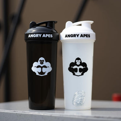 Angry Apes 28 oz Shaker Bottle – BPA-Free Tritan, Leak-Proof Flip Cap, Aluminum Mixer Ball & Measurement Scale – White Variant with Black Logo (white)