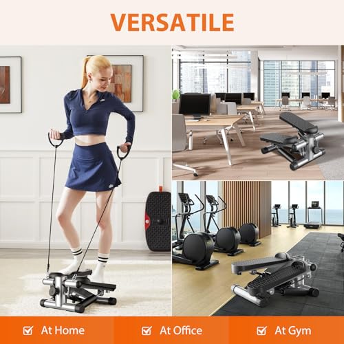 Sweetcrispy Mini Stair Steppers with Resistance Bands for Exercise at Home, Portable Exercise Twist Stepper Machine for Full Body Workout, 300LBS Capacity