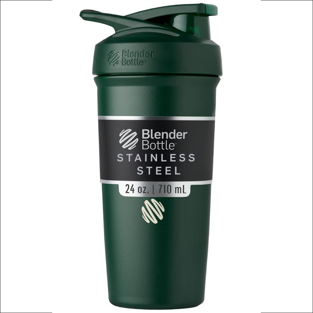 BlenderBottle Strada Shaker Cup Insulated Stainless Steel Water Bottle with Wire Whisk, 24-Ounce, Black