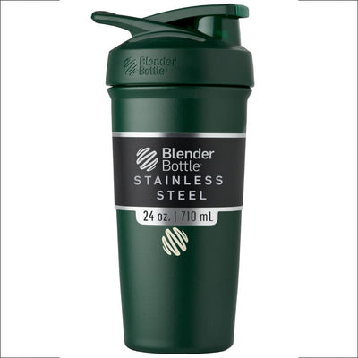 BlenderBottle Strada Shaker Cup Insulated Stainless Steel Water Bottle with Wire Whisk, 24-Ounce, Black