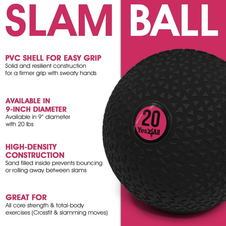 Yes4All Upgraded Fitness Slam Medicine Ball 10lbs for Strength, Power Workout | Exercise, Workout Ball | Orange Beast