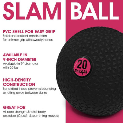 Yes4All Upgraded Fitness Slam Medicine Ball 10lbs for Strength, Power Workout | Exercise, Workout Ball | Orange Beast