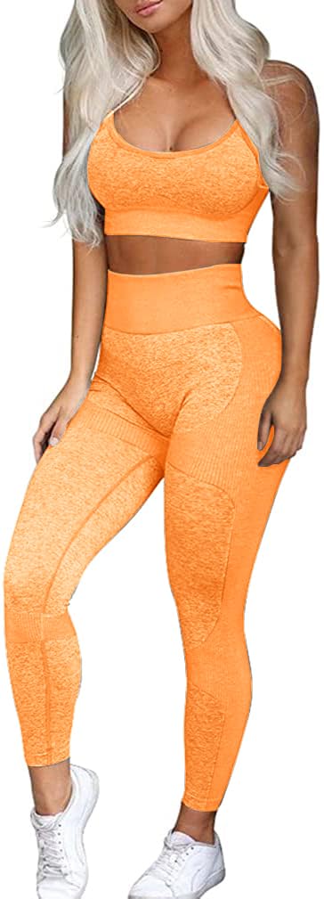 OLCHEE Women’s Workout Sets 2 Piece - Seamless Yoga Leggings and Cross-Strap Sports Bra Gym Outfits Activewear Matching Set