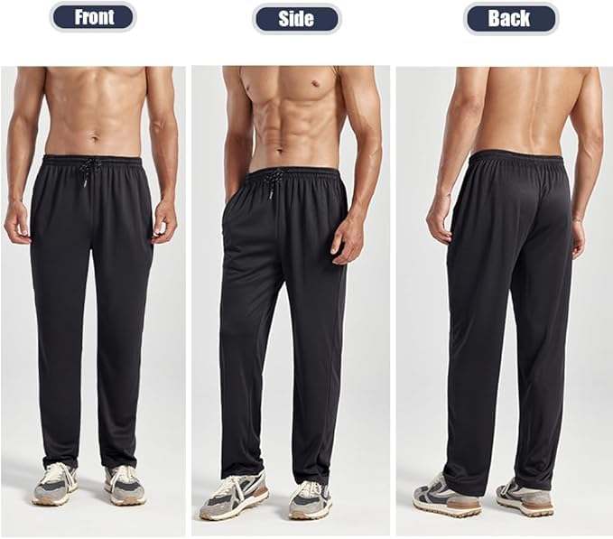 ZH 3 Pack Men's Sweatpants Open Bottom Joggers Lightweight Quick Dry Athletic Pants with Pockets for Workout & Lounge