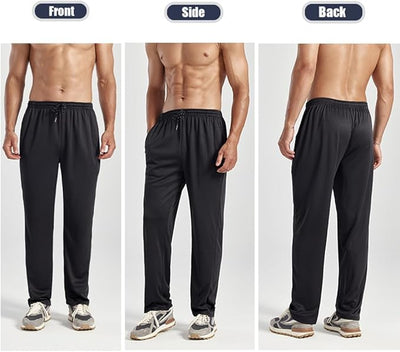 ZH 3 Pack Men's Sweatpants Open Bottom Joggers Lightweight Quick Dry Athletic Pants with Pockets for Workout & Lounge