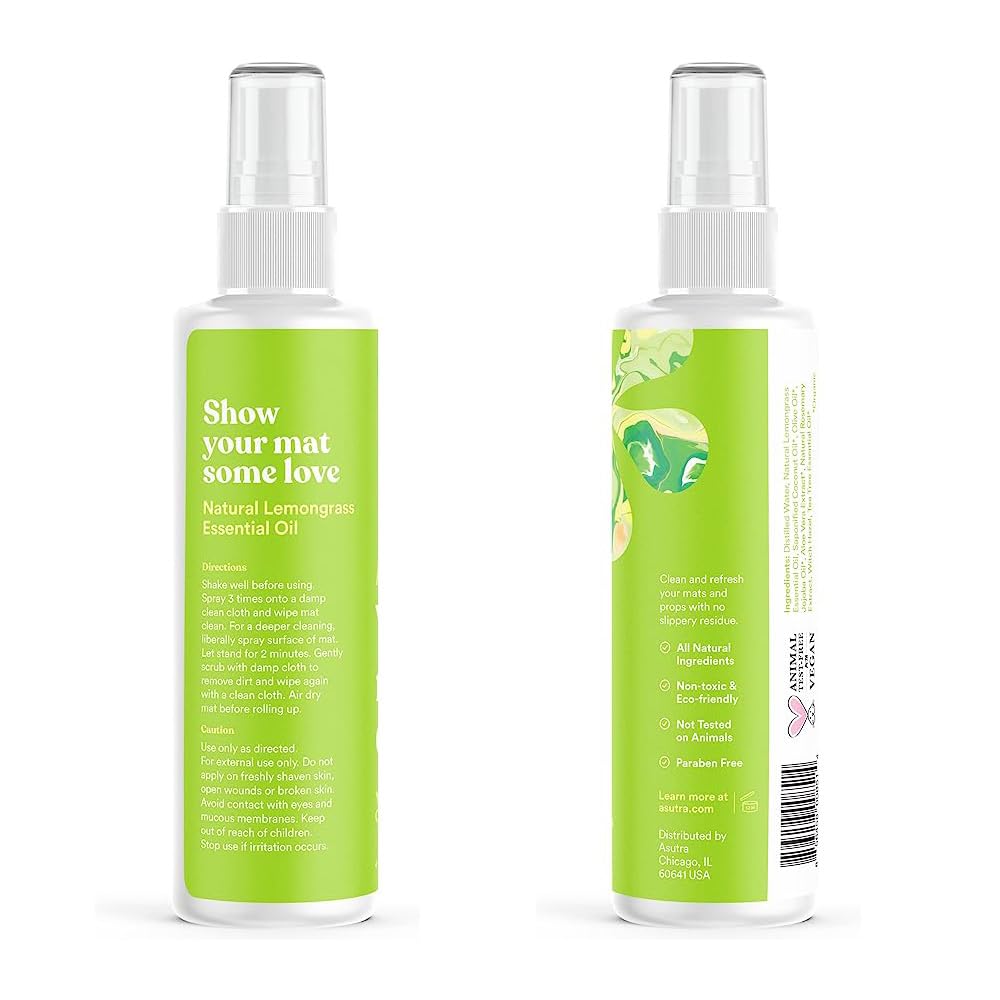 ASUTRA Yoga Mat Cleaner Spray (Energizing Peppermint), 4 fl oz - No Slippery Residue, Organic Essential Oils, Deep-Cleansing for Fitness Gear & Gym Equipment, Microfiber Towel Included