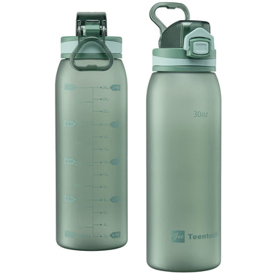 30oz Sport Water Bottle with Time Markers, Large Durable Gym Plastic Bottle Tritan BPA Free for Fitness, Outdoor Enthusiasts, Leakproof Gray (Pack of 1)