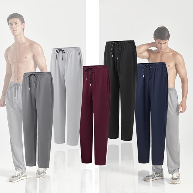 ZH 3 Pack Men's Sweatpants Open Bottom Joggers Lightweight Quick Dry Athletic Pants with Pockets for Workout & Lounge