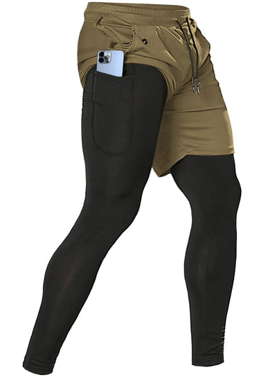 Aolesy Men's 2 in 1 Running Pants, Gym Workout Compression Pants for Men Training Athletic