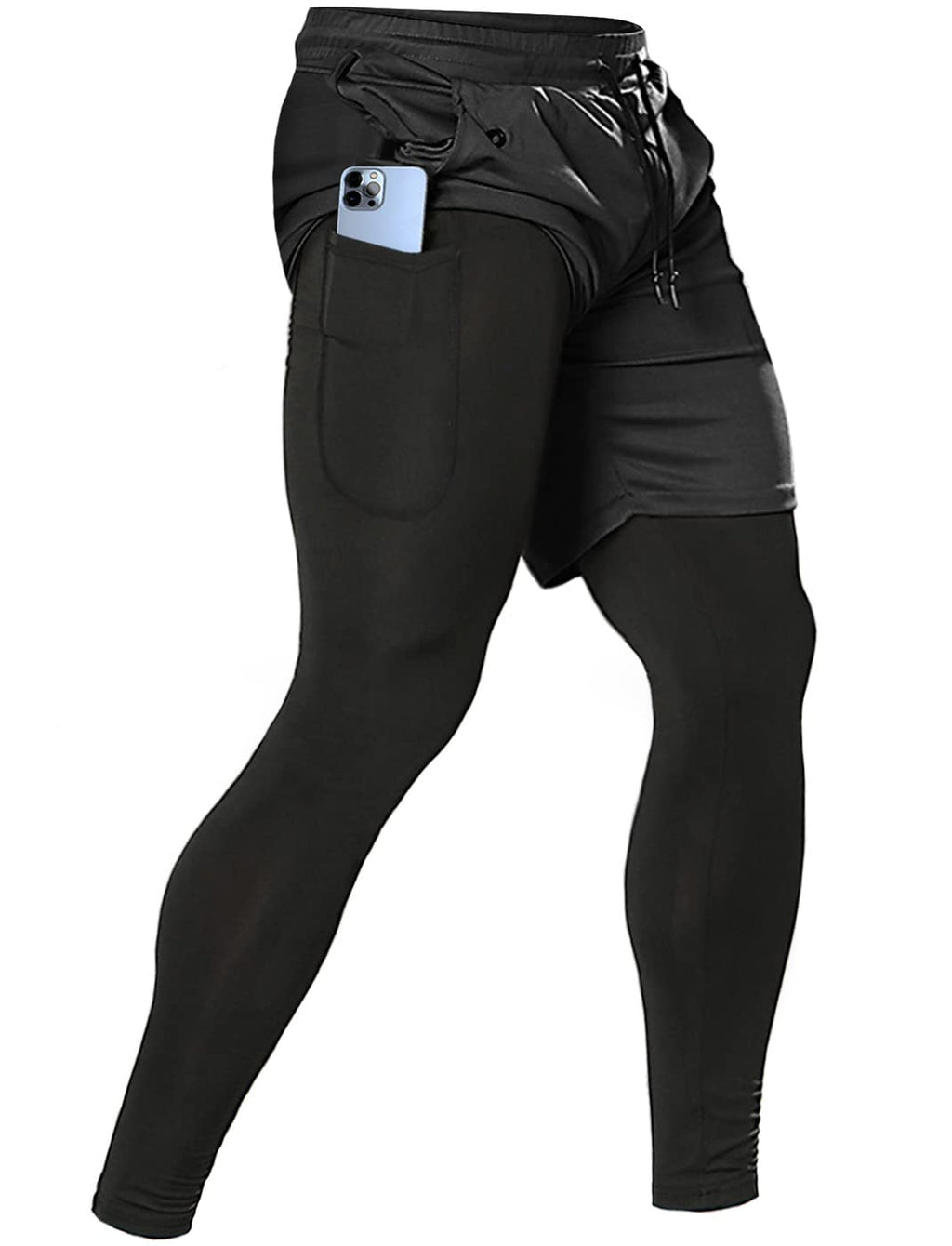 Aolesy Men's 2 in 1 Running Pants, Gym Workout Compression Pants for Men Training Athletic