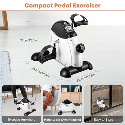 Mini Exercise Bike, AGM Under Desk Bike Pedal Exerciser Foot Cycle Arm & Leg Pedal Exerciser with LCD Screen Displays