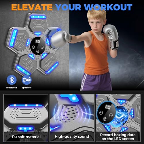 2025 Music Boxing Machine for Adults and Kids, Smart Bluetooth Boxing Training Equipment with Gloves Wall Mounted, Workout Punching Machine for Home,Office and Gym