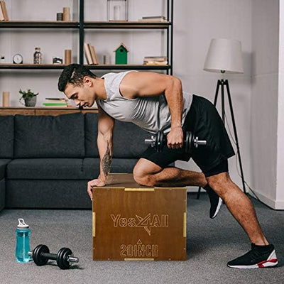 Yes4All Plyo Box, 3-in-1 Wooden Box Jumps for Home Gym, 450 lbs Boxes Step Up with Smooth Edges & Wide Built-in Handles for Jumping, Strength Training, Lunges, Squats, Dips