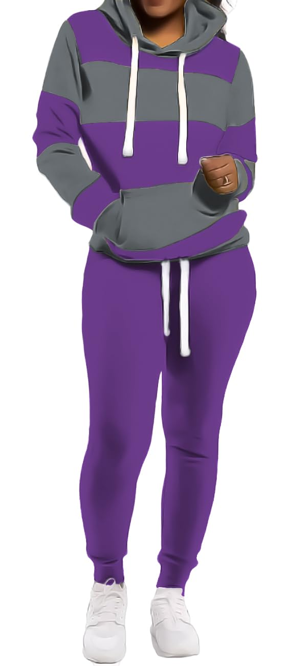 TOPONSKY Womens 2 Piece Tracksuit Long Sleeve Warm Up Outfit Patchwork Pants Set