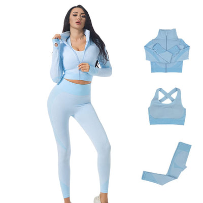 3pcs Seamless Outfit Workout Sets Gym for Women, Fitness Sports School Running Clothes Yoga Sportswear