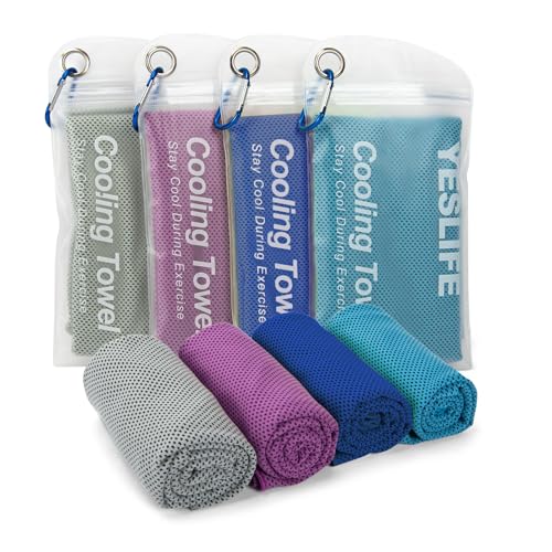 YESLIFE 4 Pack Cooling Towel 40"x12", Gym Towels for Men and Women, Soft Breathable Workout Towels for Yoga, Running, Sport, & More (Blue, Grey, Green, Pink)