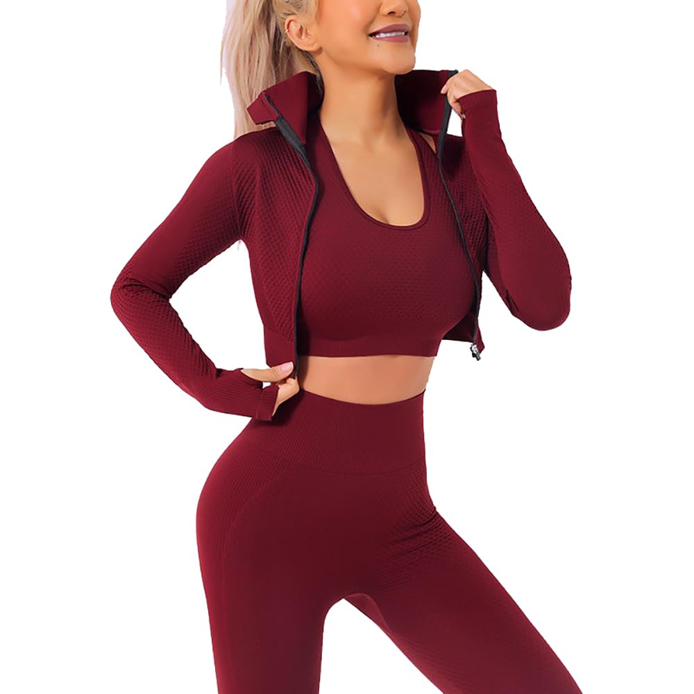 3pcs Seamless Outfit Workout Sets Gym for Women, Fitness Sports School Running Clothes Yoga Sportswear