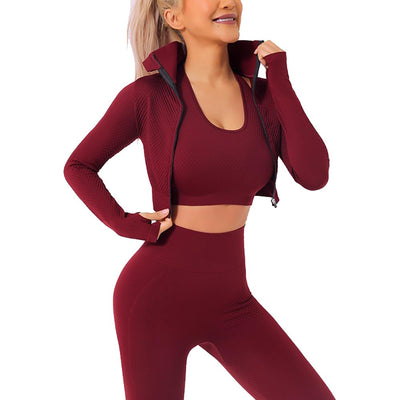 3pcs Seamless Outfit Workout Sets Gym for Women, Fitness Sports School Running Clothes Yoga Sportswear