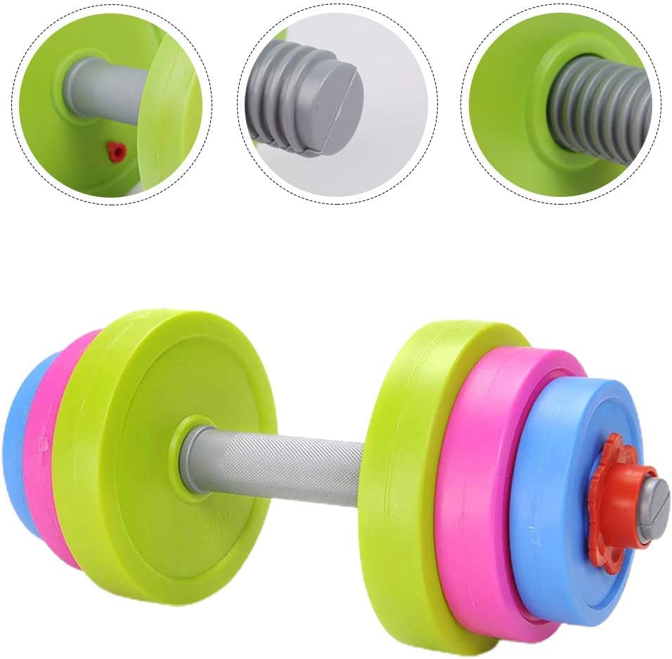 Kids Workout Dumbbell Weights Set - Toddler Toy Gym Equipment for Pretend Play Lifting, Exercise & Fitness - Adjustable Fill with Sand or Water