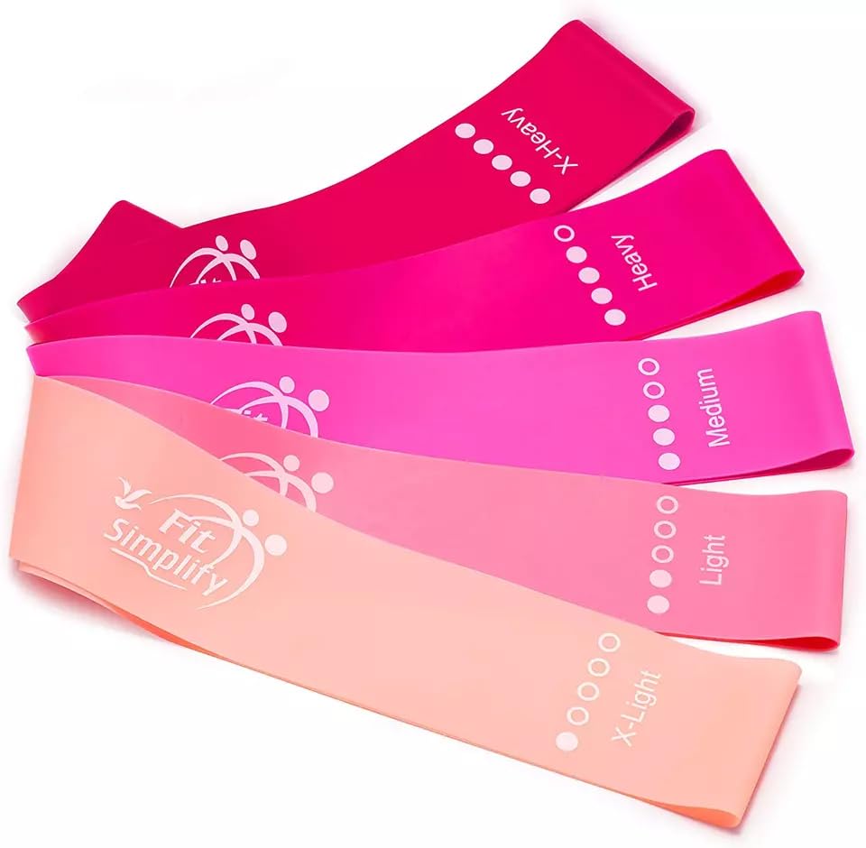 Fit Simplify Resistance Loop Exercise Bands with Instruction Guide and Carry Bag, Set of 5
