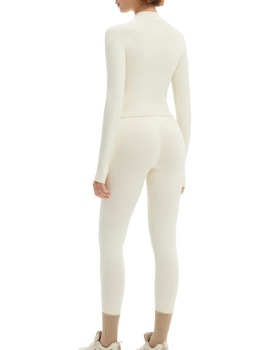 SUUKSESS Workout Sets for Women 2 Piece Seamless Long Sleeve Yoga Outfits Active Leggings Half Zippy Jacket Gym Set