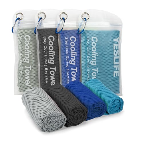 YESLIFE 4 Pack Cooling Towel 40"x12", Gym Towels for Men and Women, Soft Breathable Workout Towels for Yoga, Running, Sport, & More (Blue, Grey, Green, Pink)
