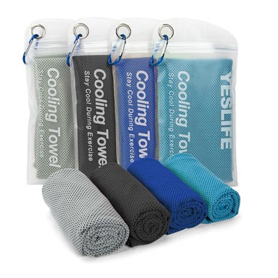 YESLIFE 4 Pack Cooling Towel 40"x12", Gym Towels for Men and Women, Soft Breathable Workout Towels for Yoga, Running, Sport, & More (Blue, Grey, Green, Pink)