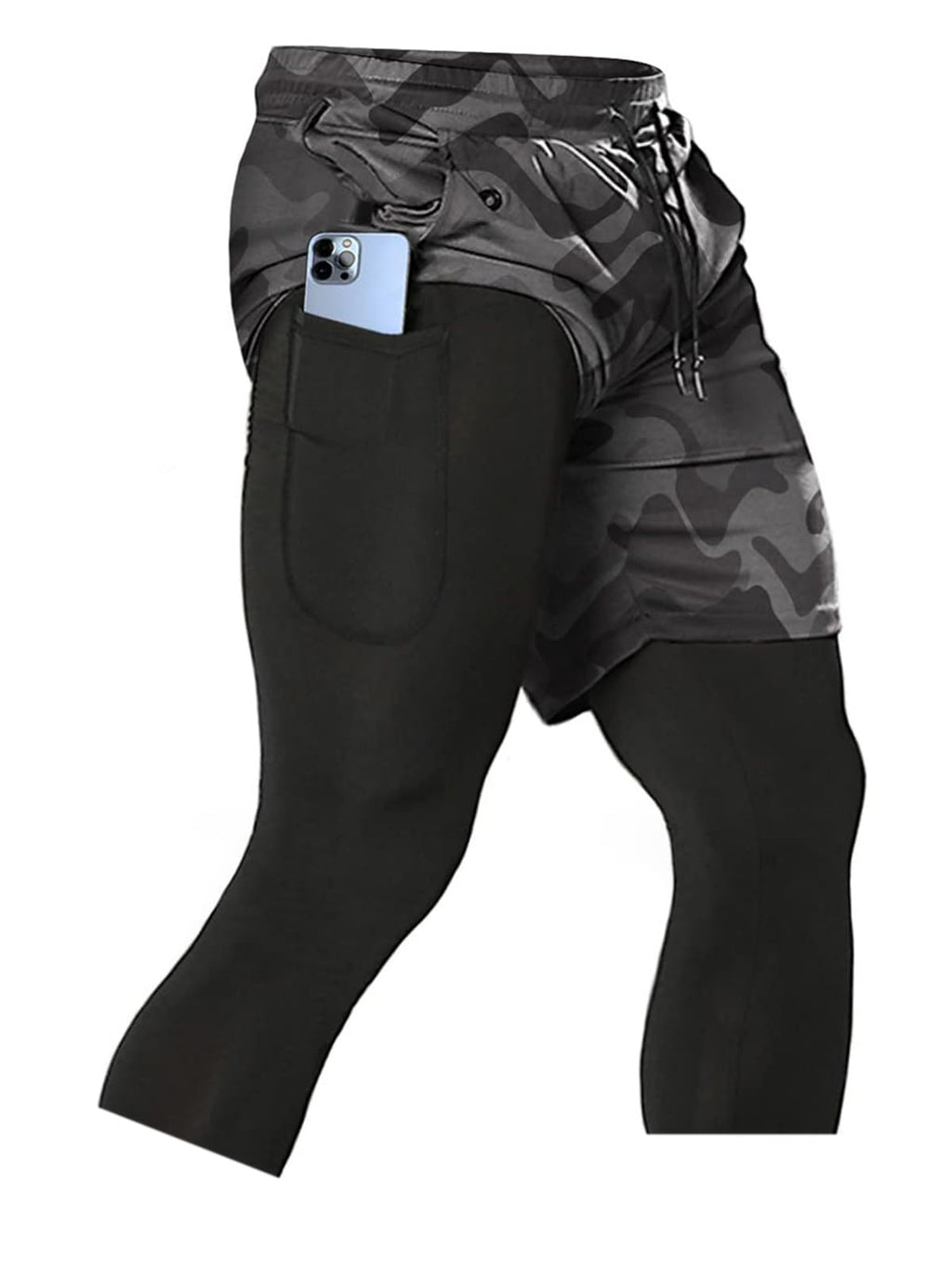 Aolesy Men's 2 in 1 Running Pants, Gym Workout Compression Pants for Men Training Athletic