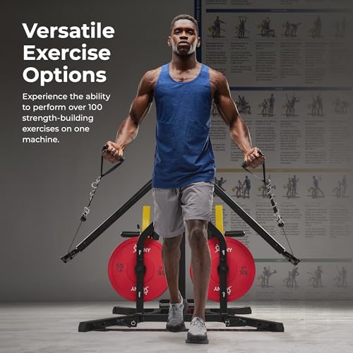 Sunny Health & Fitness Multifunctional Strength Training Home Gym – Complete Workout Equipment with Training Attachments, Optional Squat Stand, Power Rack Cage, Adjustable Incline Bench