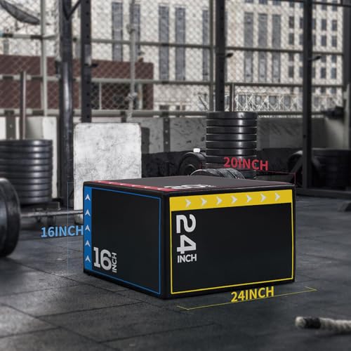 OLIXIS 3-in-1 Plyo Jumping Exercise Box Home Gym Workout Trainer, Non-Slip Multi-Use Cushioned Plyometric Jump Box for Conditioning, Strength Training 24 x 20 x 16 Inch