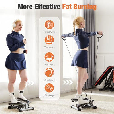 Sweetcrispy Mini Stair Steppers with Resistance Bands for Exercise at Home, Portable Exercise Twist Stepper Machine for Full Body Workout, 300LBS Capacity