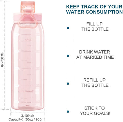 30oz Sport Water Bottle with Time Markers, Large Durable Gym Plastic Bottle Tritan BPA Free for Fitness, Outdoor Enthusiasts, Leakproof Gray (Pack of 1)