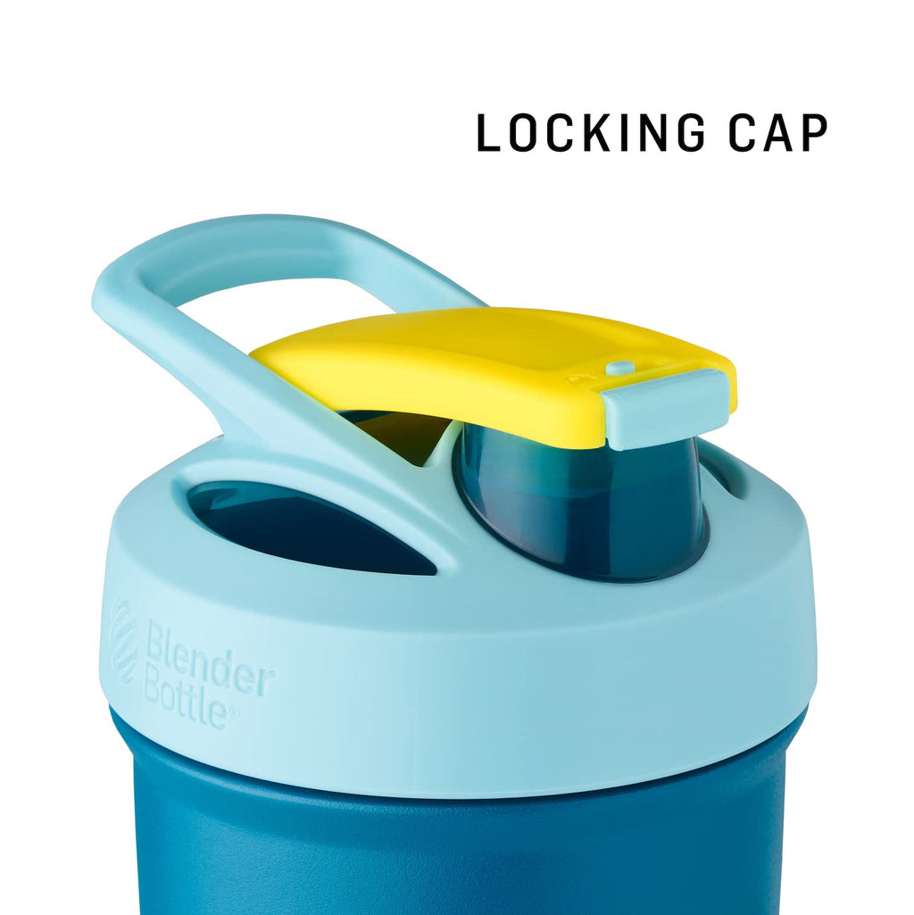 BlenderBottle Superman Strada Shaker Cup Insulated Stainless Steel Water Bottle with Wire Whisk, 24-Ounce, Man of Steel - Blue