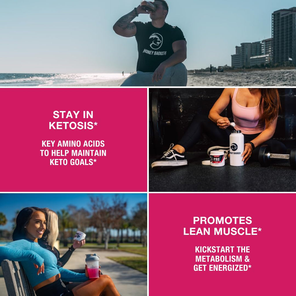 Honey Badger Pre Workout Powder, Keto Vegan Preworkout for Men & Women, Beta Alanine & Caffeine, Sugar Free Natural Energy Supplement, Wild Berry, 30 Servings